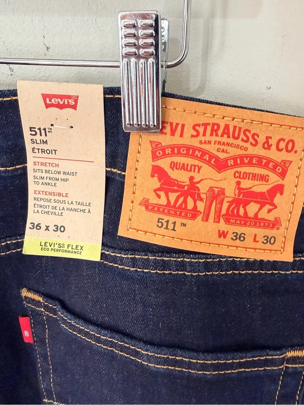 Levis 511 Jeans Slim Fit Stretch Jeans Dark Blue Dark Wash NWT